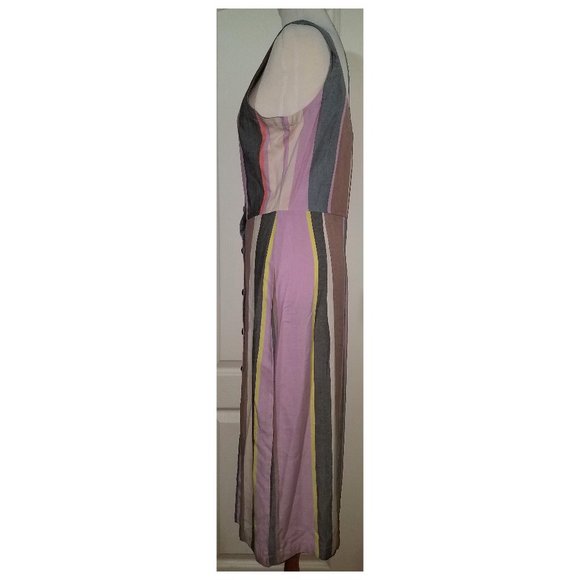 Patrons of Peace Mocha Multicolor Striped Buttons Front Dress Medium Small NEW - Picture 6 of 11